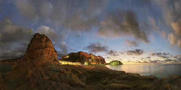 Panorama on the beach Lido Le Roccette Club Tropea with the old town of Tropea situated on rocks of