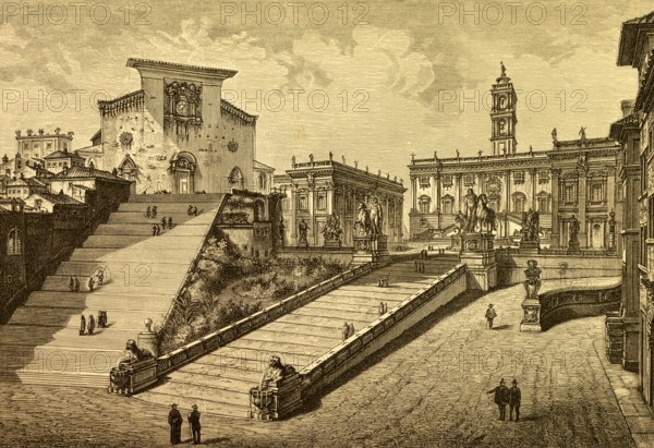 Modern west side of the Capitol, Mons Capitolinus or Capitoline Hill, 19th century illustration,