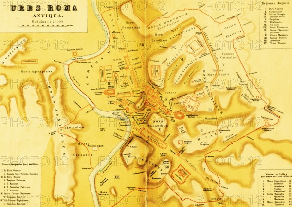 Urbs Roma Antiqua on the Tiber with scale, Colosseum, seven hills of the city, Circus Maximus,