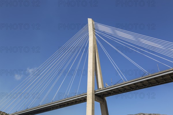 Low angle view and close-up of Franjo Tudman bridge carrying the D8 road in Dubrovnik, Croatia,