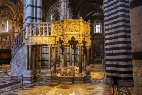 Interior of colorful marble decoration, Siena Cathedral or Cattedrale di Santa Maria Assunta,