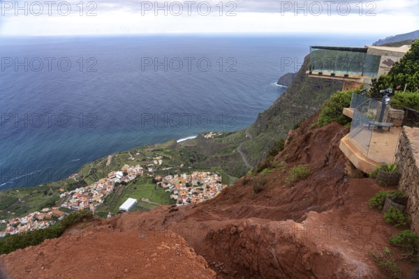 The Mirador de Abrante viewing platform with views of Agulo, La Gomera, Canary Islands, Spain,