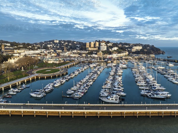 Torquay Marina and Harbour from a drone, English Riviera, Torbay, Devon, England, United Kingdom,