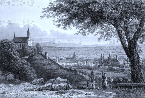 Franciscan monastery Frauenberg in Fulda, Hesse, Germany, in 1850, Historical, digitally restored