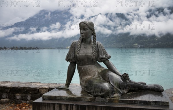 Figure, monument in memory of the poet Albert Streich, 1897-1960, lakeside promenade on Lake