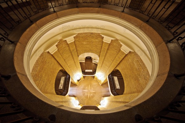 Interior photograph, view from top to bottom, bell tower, French Cathedral, Gendarmenmarkt, Berlin,