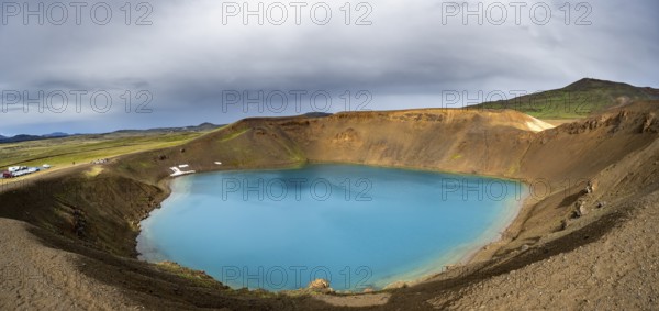 Volcanic crater with blue lake, volcanic lake, crater lake Viti at the central volcano Krafla,