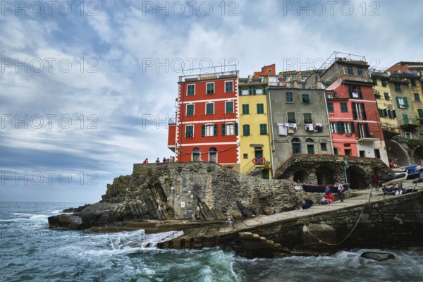 RIOMAGGIORE, ITALY, APRIL 25, 2019: Riomaggiore village popular tourist destination in Cinque Terre