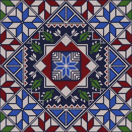 Decorative Palestinian seamless pattern in colors, traditional Tatreez embroidery, vector