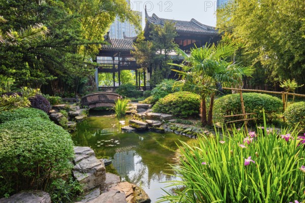 Chinese garden park in China, Wangjiang Pavilion (Wangjiang Tower) Wangjianglou Park. Chengdu,