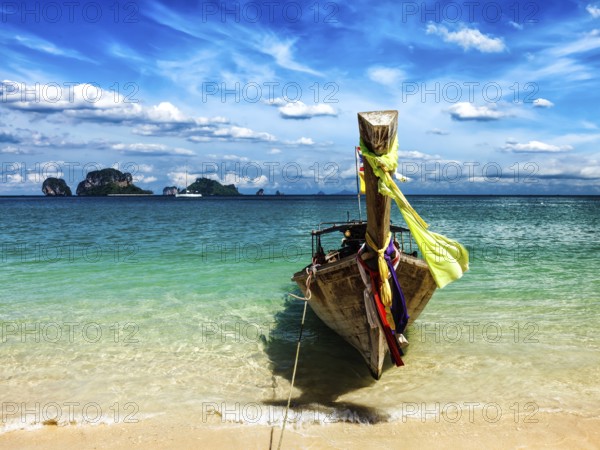 Long tail boat on tropical beach, Krabi, Thailand, Asia