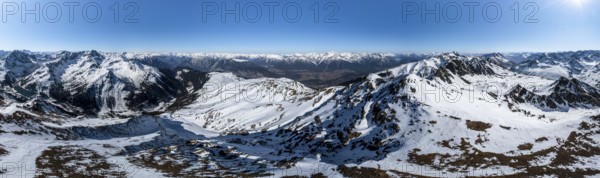 Alpine panorama, Sulzkogel, aerial view, peaks and mountains in winter, Sellraintal, Kühtai, Tyrol,