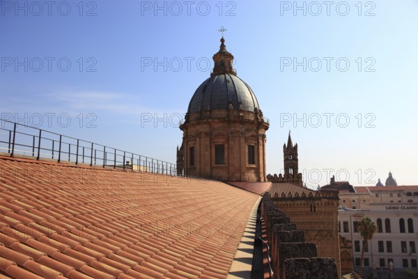 City of Palermo, view from the roof of the Cathedral Maria Santissima Assunta to the baroque dome,