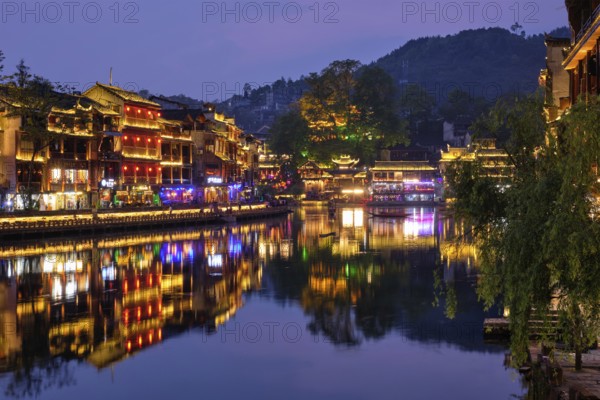 Chinese tourist attraction destination, Feng Huang Ancient Town (Phoenix Ancient Town) on Tuo Jiang