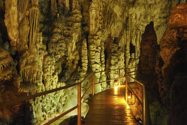 Psichro Cave, Psichro, stalactite cave, stalagmites, stalactites, artificial lighting, footbridge,