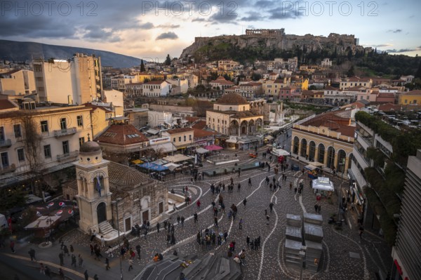 View over the old town of Athens, with Panagia Pantanassa Church, Tzisdarakis Mosque and Acropolis,