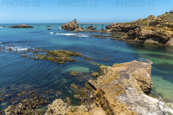 Coast of Plage du Port Vieux on a summer afternoon. Municipality of Biarritz, department of the