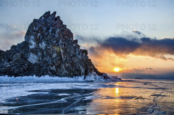 Sunset at Shaman rock, Lake Baikal, Olkhon Island, Pribaikalsky National Park, Irkutsk Province,