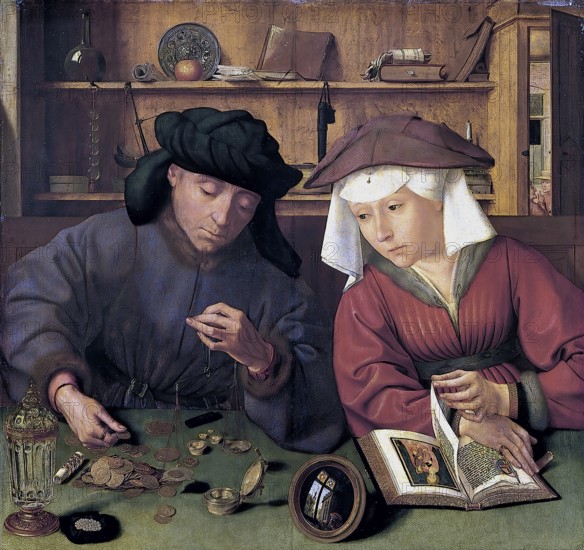 The Moneychanger and his Wife, 1514, after a painting by Quentin Massys, Historical, digitally