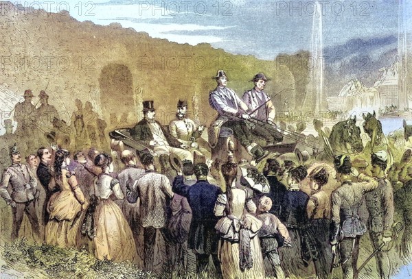 The Austrian Emperor and Prince Napoleon in the Park at Schönbrunn, 1869, Austria, Historic,