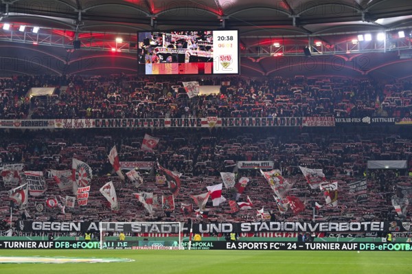 Cannstatter Kurve fan block, fans, fan curve, flags, flags, atmosphere, atmospheric banner, fan
