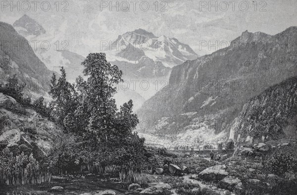The Jungfrau, around 1880, mountain in the Bernese Alps in Switzerland, digital reproduction of an