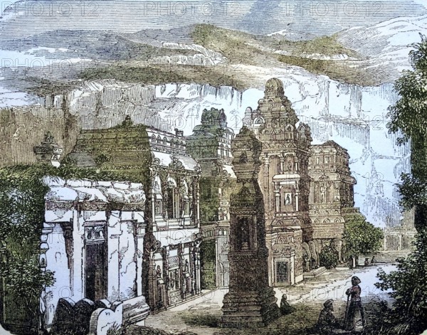View of the Keylas of Ellora, Ellora Caves in Maharastra State, India, 1870 / Ansicht des Keylas