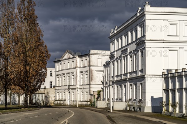 White classicist building at the Circus in Putbus, Island of Ruegen, Mecklenburg-Vorpommern,