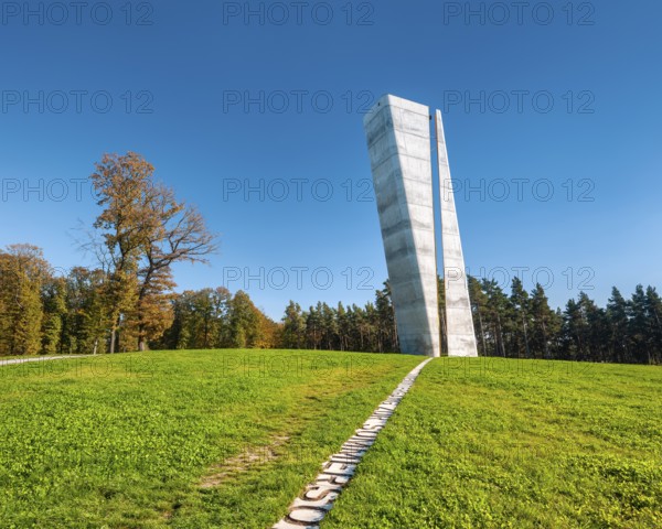 Observation tower on the Mittelberg at the site where the Nebra Sky Disc was found in autumn,