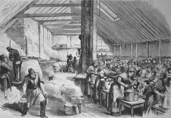 Poverty and hardship in London, public soup kitchen and rations for the poor in the Spitalfields