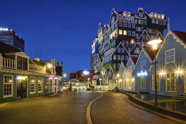 ZAANDAM, NETHERLANDS, MAY 8, 2017: Inntel Hotel in Zaandam illuminated at night. Design of