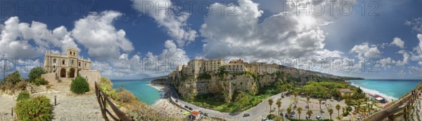 360° panorama with the medieval church Santuario di Santa Maria dell Isola and the old town of