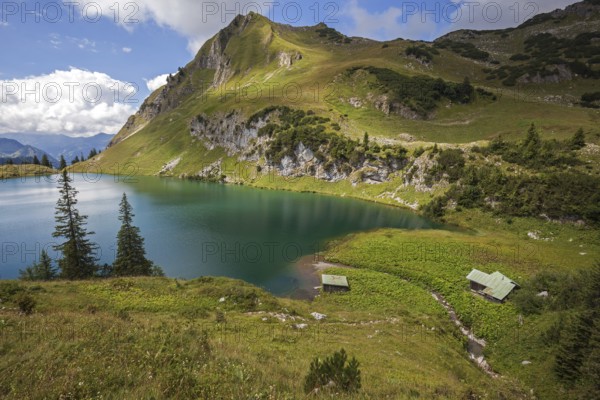 Seealpsee, and Seeköpfel, Allgäu Alps, near Nebelhorn, Oberstdorf, Oberallgäu, Allgäu, Bavaria,