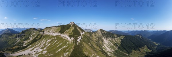 Drone shot, mountain landscape, Gruberhorn with Regenspitz and Gruberalm, Osterhorngruppe,