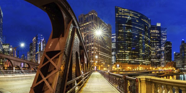 Skyline skyscrapers skyscrapers with Franklin-Orleans Street Bridge bridge panorama at night in
