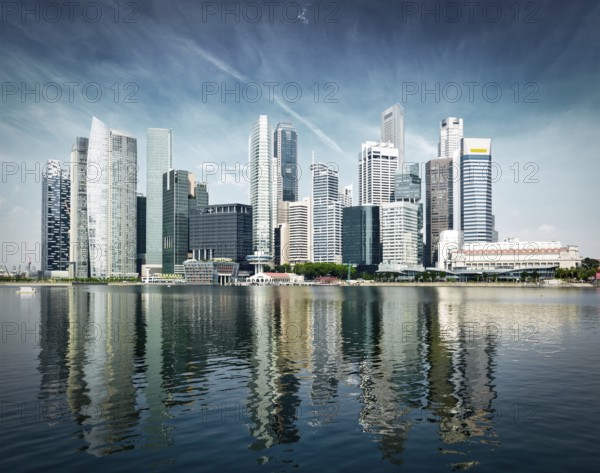 Singapore city skyline of business district downtown in daytime. Vintage retro effect filtered