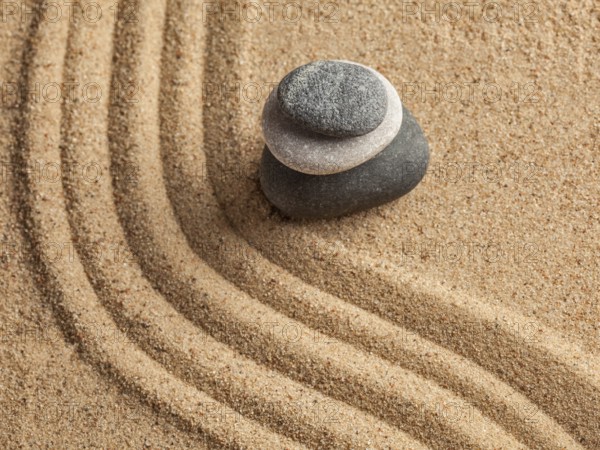 Japanese Zen stone garden, relaxation, meditation, simplicity and balance concept, pebbles and