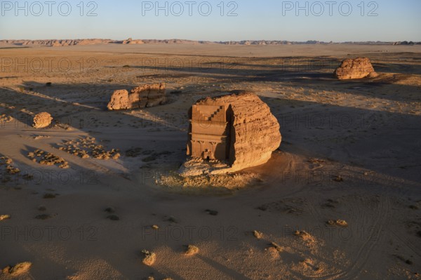 Qasr Al-Farid, 2000-year-old tomb of the Nabataeans, aerial view, Hegra or Madain Salih, AlUla