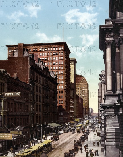 Randolph Street East, seen from La Salle, Chicago, United States, 1890, Historic, digitally