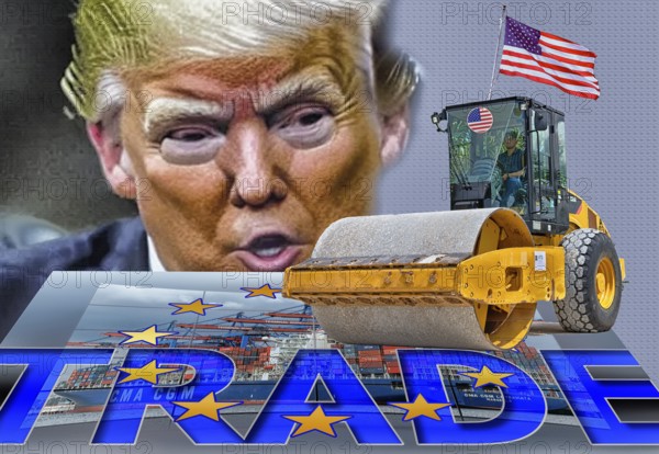 Symbolic image, EU, Germany and global economy under the US steamroller, Donald Trump, tariff