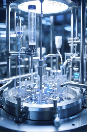 Mechanized pharmaceutical bioreactor in a manufacturing laboratory, AI generated