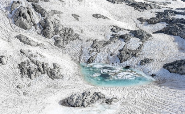 Mountain lake, snow remains, high alpine landscape, Übergossene Alm, Berchtesgaden Alps, Salzburger