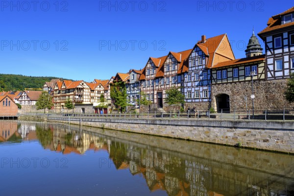 Half-timbered houses on the River Fulda, German Half-Timbered Houses Route, Hannoversch Münden,