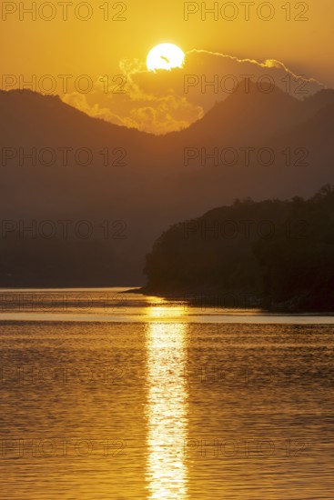 Sunset on the Mekong near Luang Prabang, Laos, Asia