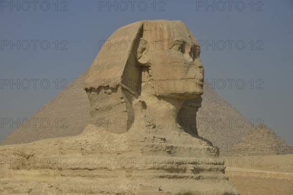 Sphinx or Great Sphinx of Giza, lion with a human head, built in the 4th Egyptian dynasty around