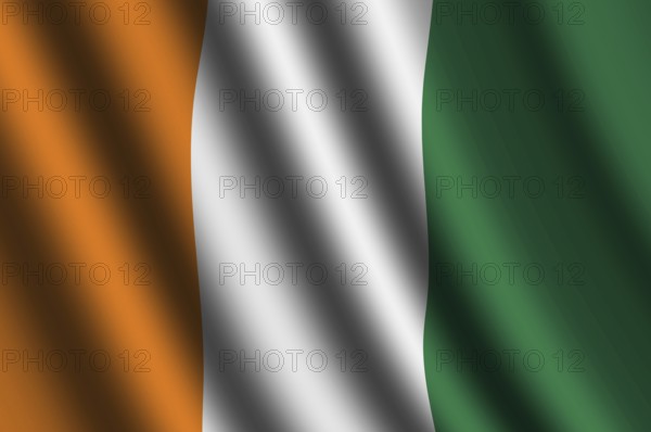 The Republic of Ivory Coast flag flying in the wind