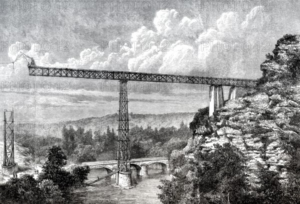 Construction of the Viaduc de Rouzat, Viaduc de la Sioule, Département Allier, Region