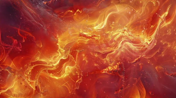 Chaotic swirls of fiery red, orange, and yellow creating a vibrant and intense visual effect, AI