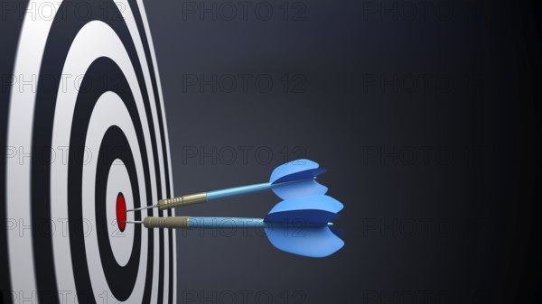 Two blue typical dart arrows 3D illustration
