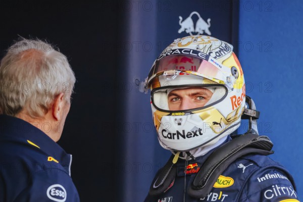 MELBOURNE, AUSTRALIA, APRIL 8: Helmut Marko and Max Verstappen of Red Bull Racing before first